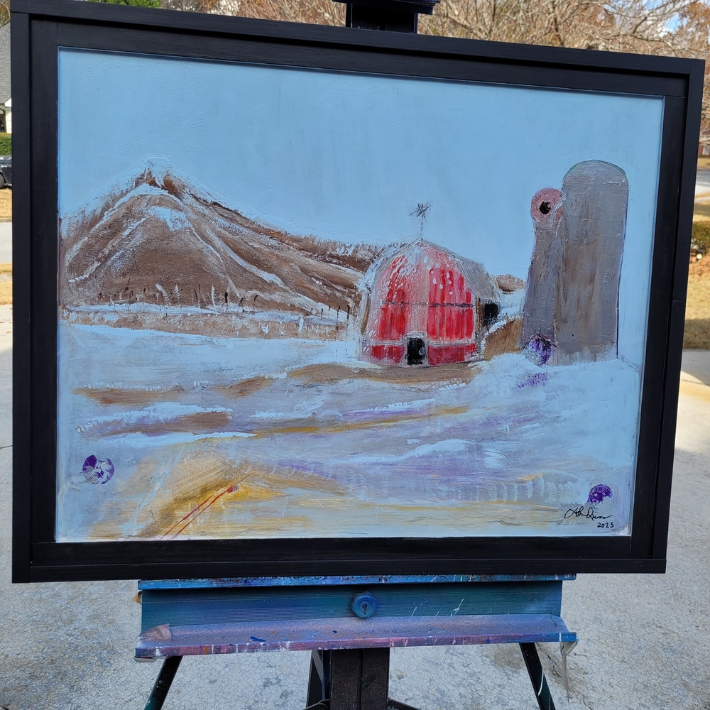 Rustic Red Barn Landscape Painting